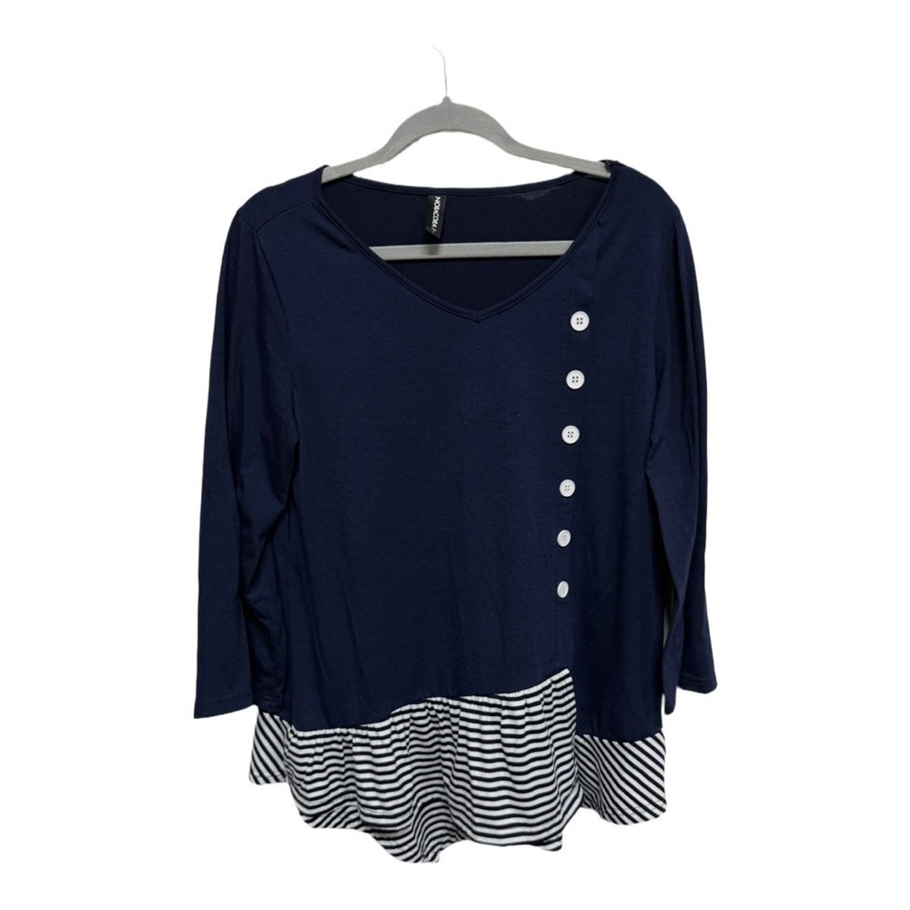 Navy Nautical Boat Yacht Button Striped Long Sleeve Size Small Preppy Womens